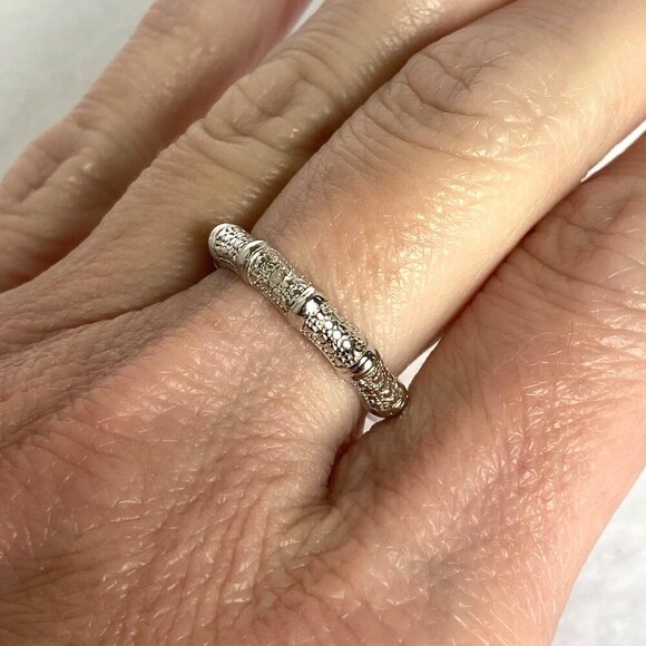 Sterling Silver 925 DBJ Bamboo Style Single Diamond Band Ring Sz 6.75 - Picture 4 of 16